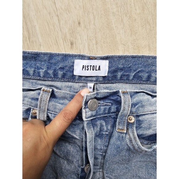 PISTOLA Distressed Straight Leg Blue Ripped Denim Jeans 28 High Rise Botton Fly - Picture 2 of 7
